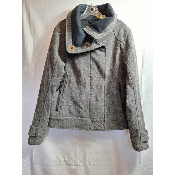 LULULEMON Athletics Audrey Tweed Bomber Moto Jacket Sz 12 Black Shawl Collar - Picture 1 of 7